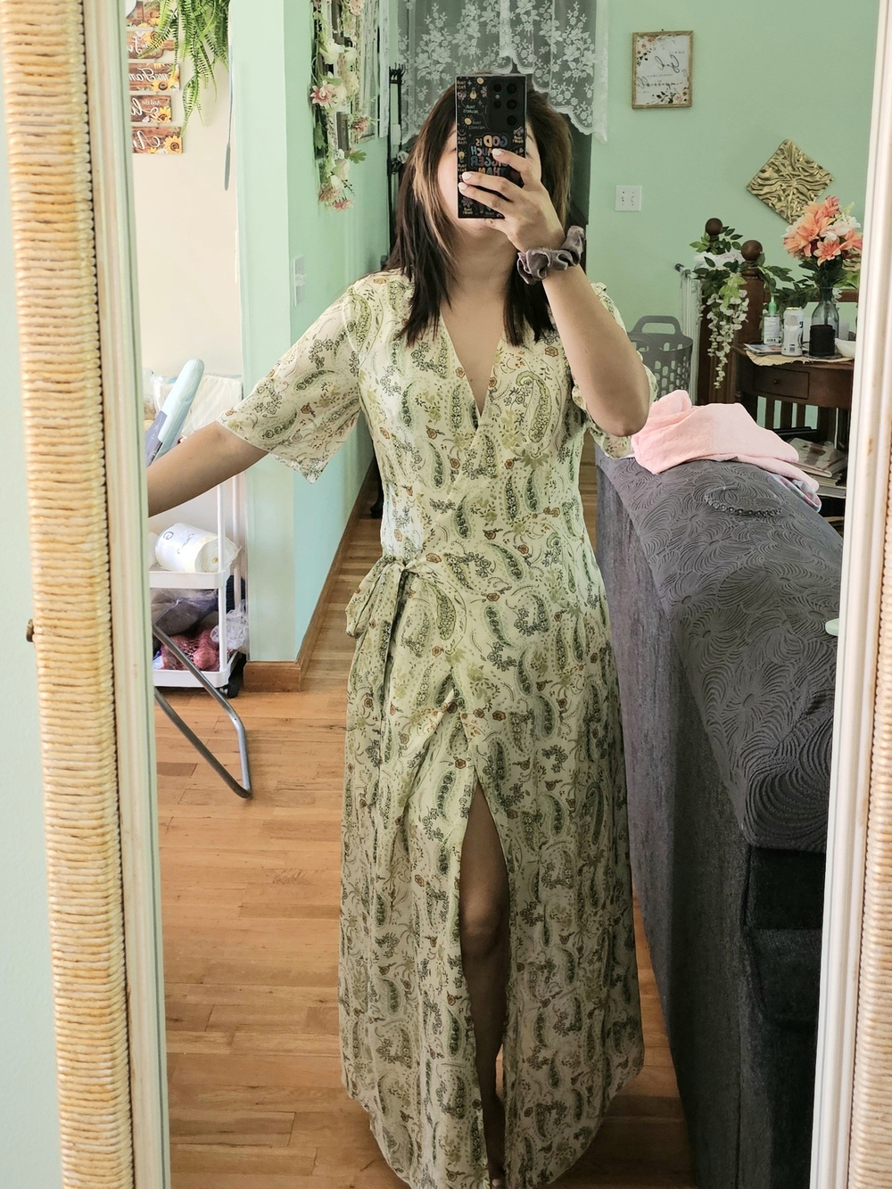 Light Green Paisley Wrap Dress - Brand: